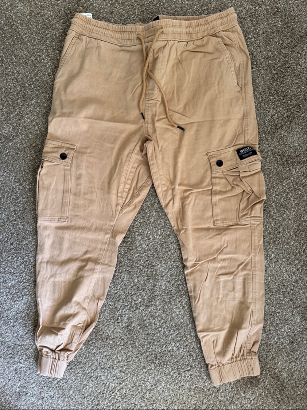 WESC Men’s Tan Cargo Pants with Drawstring Waist